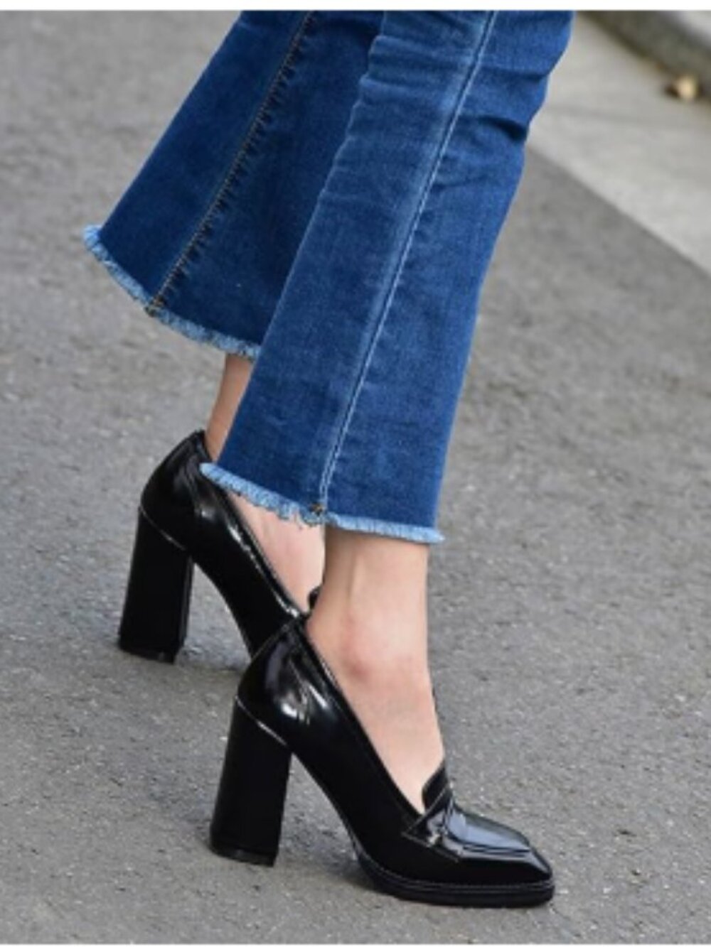 FOWT Black High Block Heels Loafers for Women Classical Square Toe Pumps